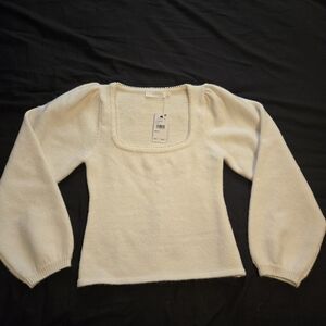 NWT Astr Cream Women's Sweater With Pearl Neckline